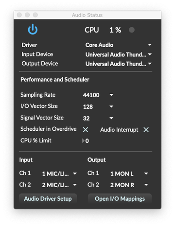 MaxMSP audio status settings