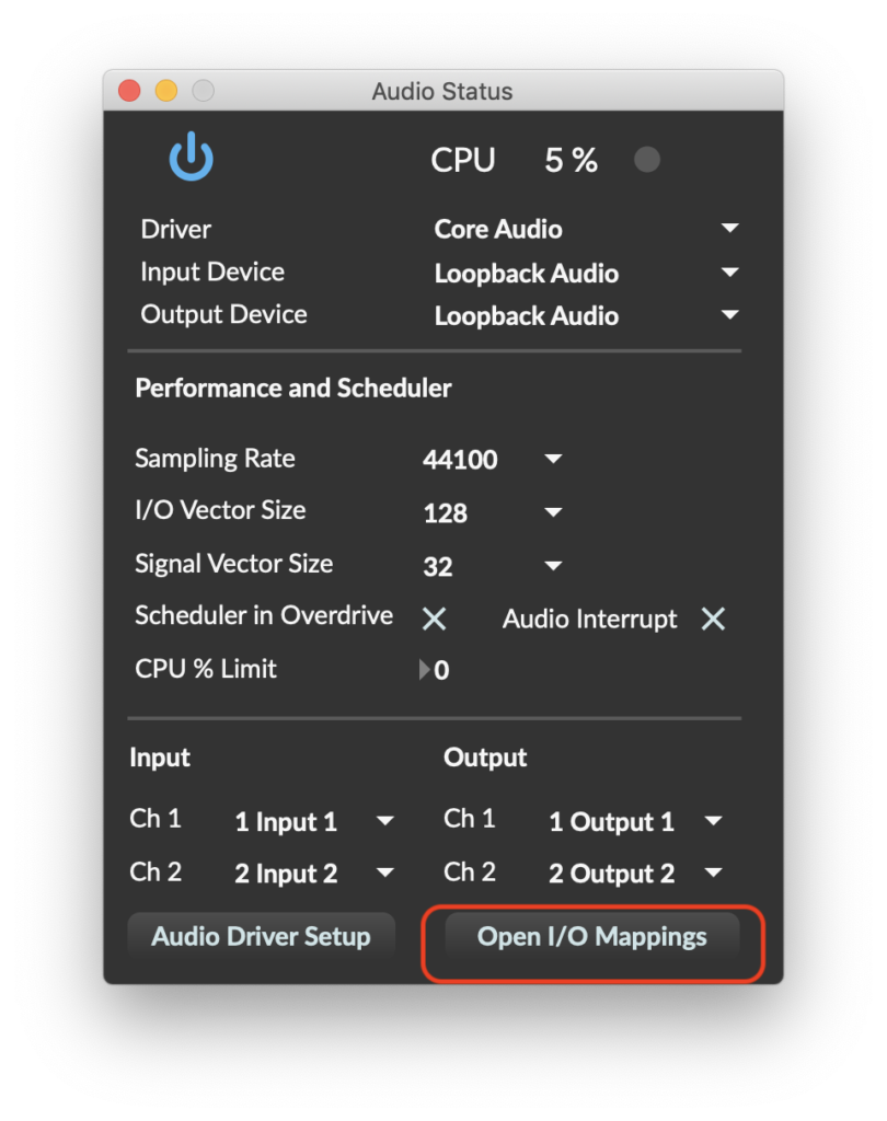 MaxMSP Audio Status